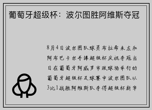 葡萄牙超级杯：波尔图胜阿维斯夺冠